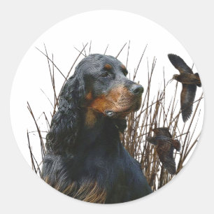 Pegatina Redonda Gordon Setter, compañero de caza