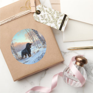 Pegatina Redonda Gordon Setter Let It Snow Navidades