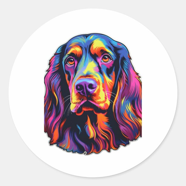 Pegatina Redonda Gordon Setter Neon Design (Anverso)