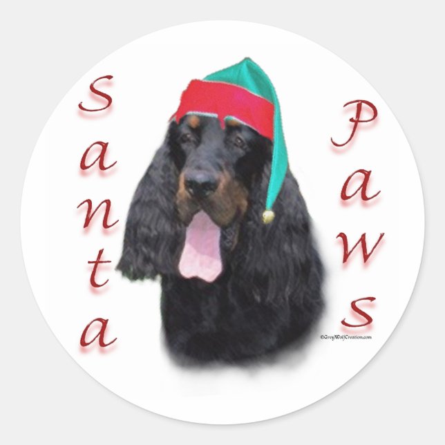 Pegatina Redonda Gordon Setter Santa Paws (Anverso)