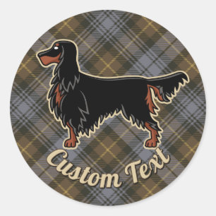 Pegatina Redonda Gordon Setter sobre Gordon Tartan