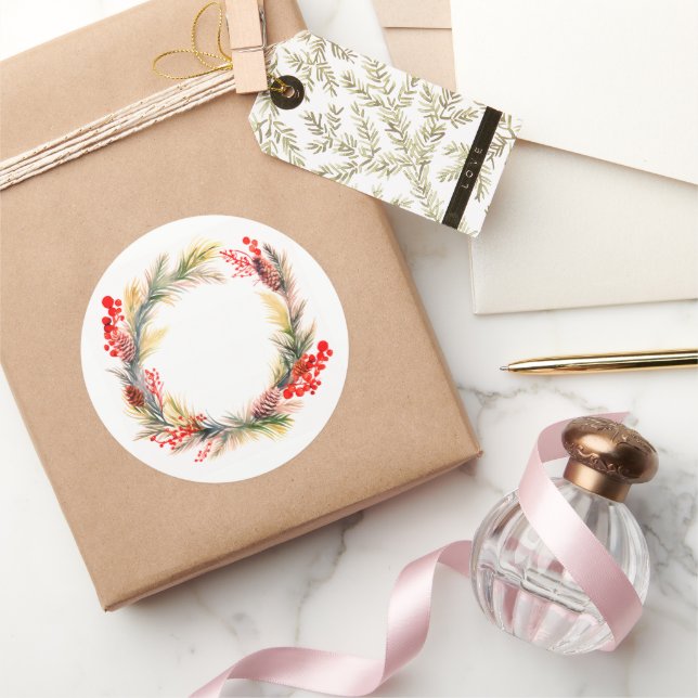 Pegatina Redonda Gordos stickers de Navidad de corona (Regalar)