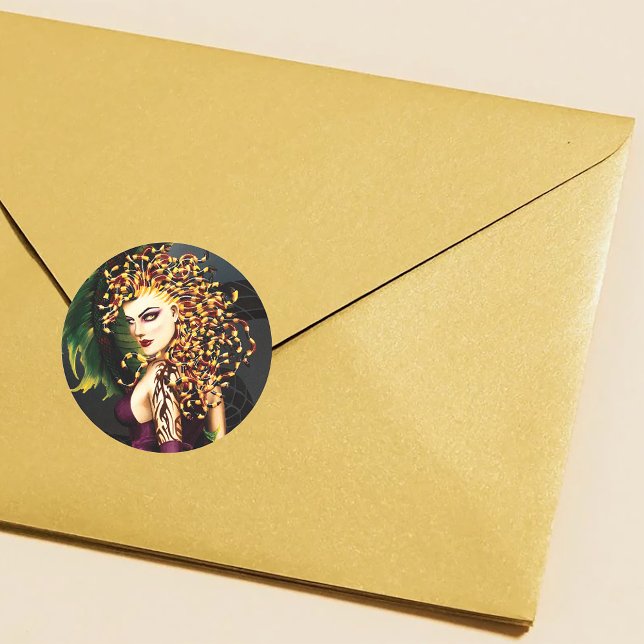 Pegatina Redonda Gorgon de la serpiente de mitología griega Medusa (Subido por el creador)