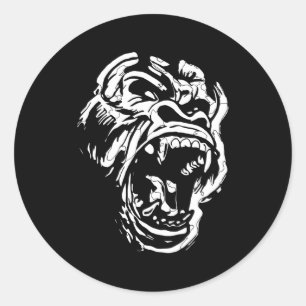 Pegatina Redonda Gorila enojada Silverback White Fierce Great Ape