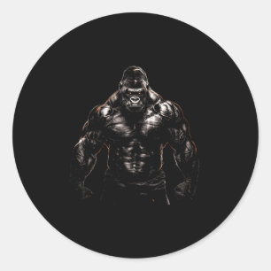 Pegatina Redonda Gorila Mono Gym Wear Bodybuilding Motiv