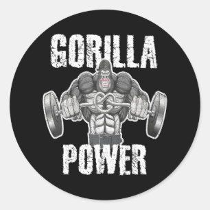 Pegatina Redonda Gorila Power Weightlifo Fantasma Músculo Enfadado