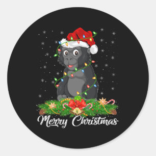Pegatina Redonda Gorilla Animal Lover Coincide Con Santa Hat Gorill