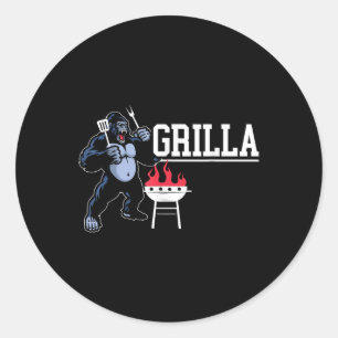 Pegatina Redonda Gorilla Bbq Grilla Grilling Grillmaster Barbecue