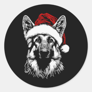 Pegatina Redonda Gorilla de Alemania Sombrero de Santa Navidad Xmas