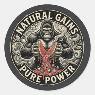 Pegatina Redonda Gorilla Gym Ganancias Naturales - Poder Puro