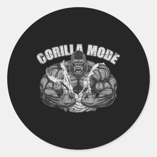 Pegatina Redonda Gorilla Mode Gym Ape Fitness Coach Swole Monkey  (Anverso)
