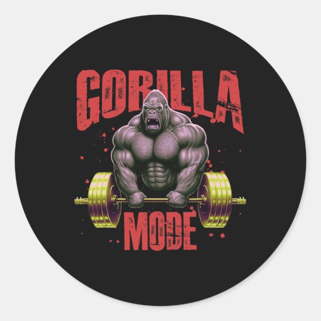 Pegatina Redonda Gorilla Mode Weightlifting Gym Bodybuilding Workou (Anverso)