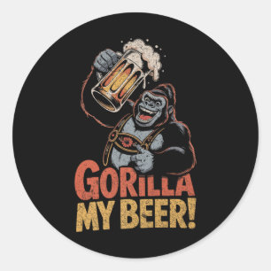 Pegatina Redonda Gorilla My Beer Funny Ape Stein Fiesta Animal Prem