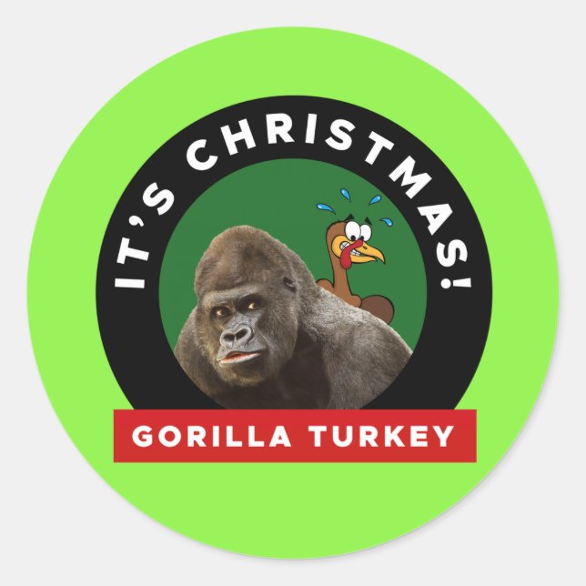 Pegatina Redonda Gorilla Turkey Navidades Pun (Anverso)