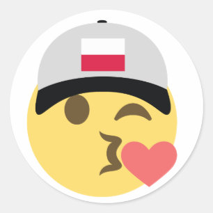 Pegatina Redonda Gorra de béisbol de la emoji de Polonia