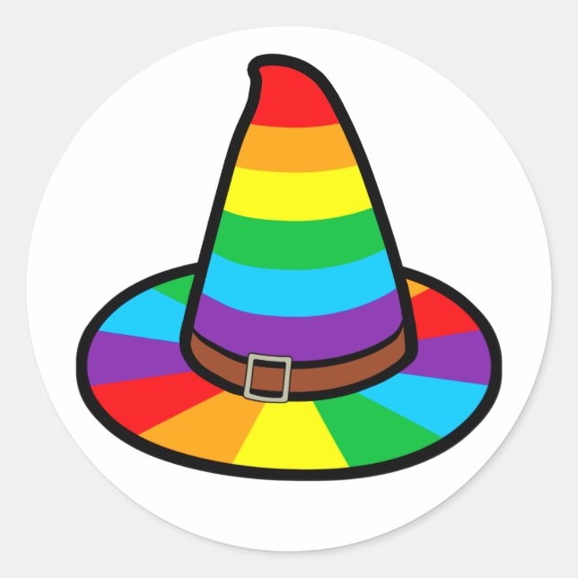 Pegatina Redonda Gorra de brujas arcoiris (Anverso)