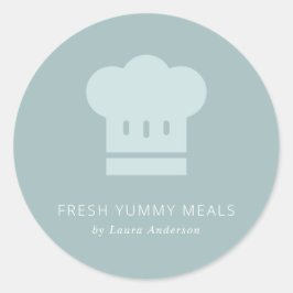 Pegatina Redonda Gorra De Chef Blanco Gris Azul Mínimo