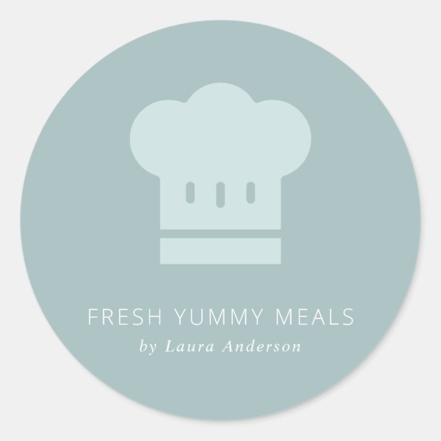 Pegatina Redonda Gorra De Chef Blanco Gris Azul Mínimo (Anverso)