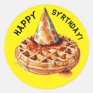 Pegatina Redonda gorra de cumpleaños y jarabe de waffle