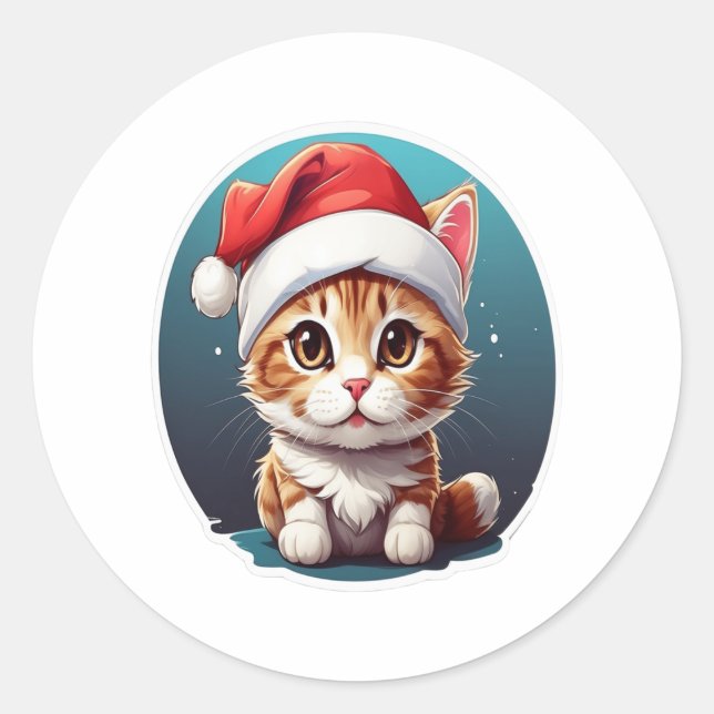 Pegatina Redonda Gorra de desgaste de gato 2 (Anverso)