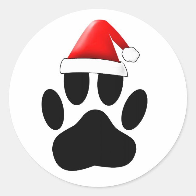 Pegatina Redonda Gorra de Dog Pawprint Santas (Anverso)