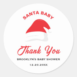 Pegatina Redonda Gorra de invierno Baby Shower Santa Baby Neutral