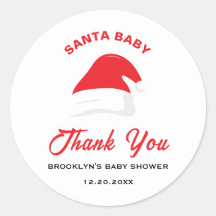 Pegatina Redonda Gorra de invierno Baby Shower Santa Baby Neutral