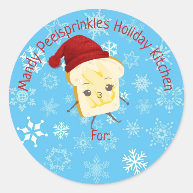 Pegatina Redonda Gorra de invierno de pan lindo de la cocina de la  (Anverso)