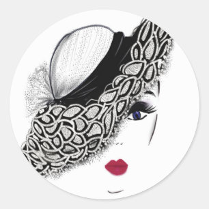 Pegatina Redonda gorra de patrón negro Lady