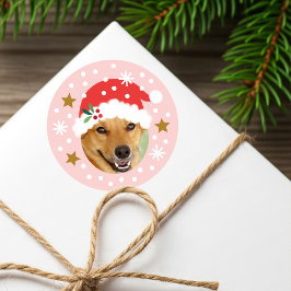 Pegatina Redonda Gorra de Santa de foto personalizada divertida ros