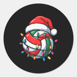 Pegatina Redonda Gorra de Santa de Navidad de voleibol deporte Me