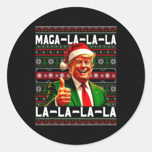 Pegatina Redonda Gorra de Santa Trump Mega-la-la-la Divertida Navid