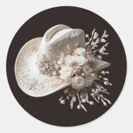 Pegatina Redonda Gorra de vaca blanca con flores