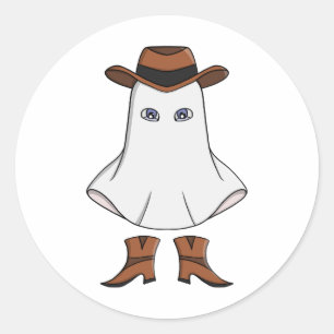 Pegatina Redonda Gorra de vaquero y botes de fantasma