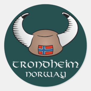 Pegatina Redonda Gorra de Viking de Trondheim Noruega