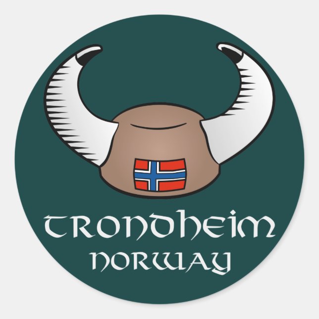 Pegatina Redonda Gorra de Viking de Trondheim Noruega (Anverso)