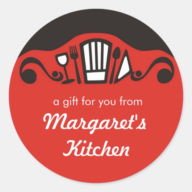 Pegatina Redonda Gorra del chef de utensilios de regalo de vinos pe (Anverso)