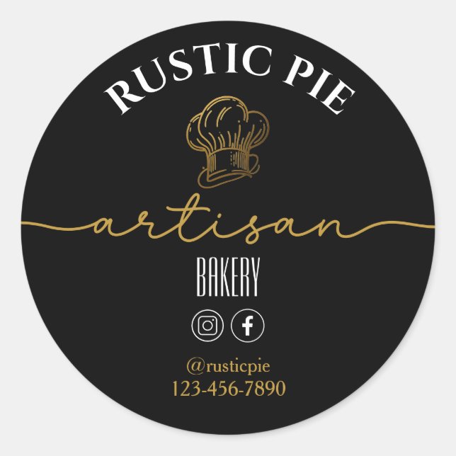 Pegatina Redonda Gorra del chef del hogar artesano Panadería Gold B (Anverso)