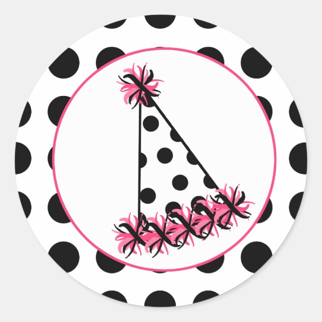 Pegatina Redonda Gorra del partido de cumpleaños Polka Dot (Anverso)