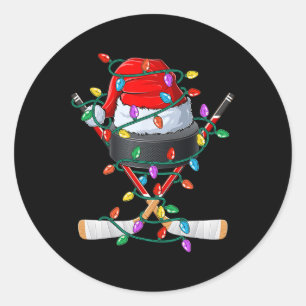 Pegatina Redonda Gorra deportiva de Navidad Hockey Xmas Santa Ll ni