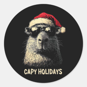 Pegatina Redonda Gorra divertida de Navidad Capy Fiestas Niños Adol