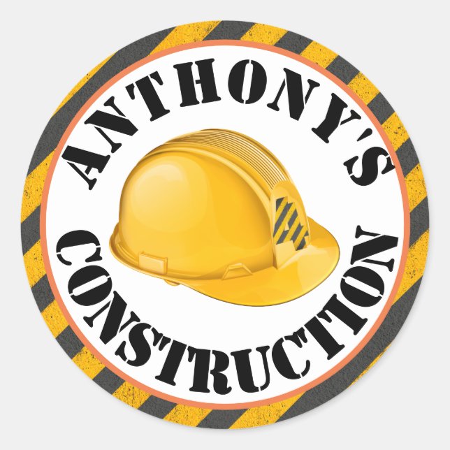 Pegatina Redonda Gorra duro de construcción negro y amarillo para e (Anverso)