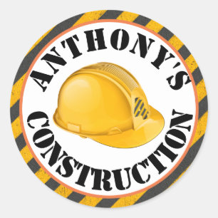 Pegatina Redonda Gorra duro de construcción negro y amarillo para e