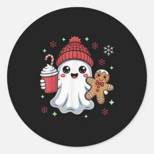 Pegatina Redonda Gorra Fantasma Retro Navidad Holiday Xmas Café G