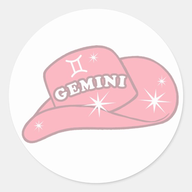 Pegatina Redonda Gorra Gemini Zodiac Pink Cowgirl moderno (Anverso)