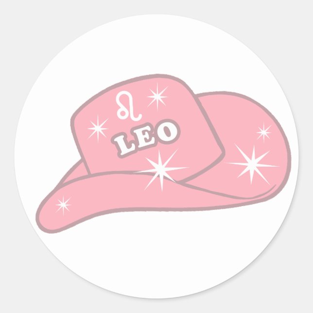 Pegatina Redonda Gorra moderna Leo Zodiac Cowgirl rosa (Anverso)