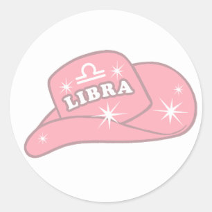 Pegatina Redonda Gorra moderna libra zodiaca rosada de vaca