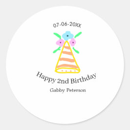 Pegatina Redonda gorra naranja niños de 2 años retro floral brillan