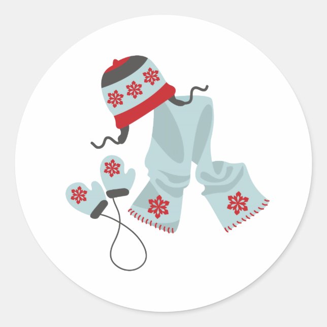 Pegatina Redonda Gorra Scarf & Mittens (Anverso)