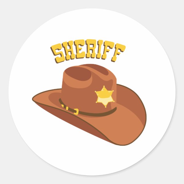 Pegatina Redonda Gorra Sheriff Cowboy (Anverso)